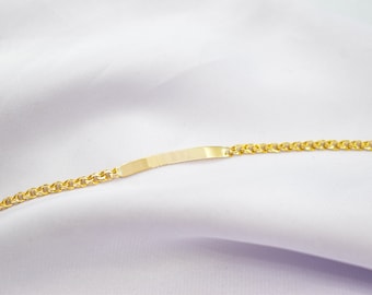 14K Solid Gold ID Bracelet Pesonalized,Custom Name Engraved,Name Plate Bracelet,Minimalist Jewellry for Him or Her,Customade ID Bracelet