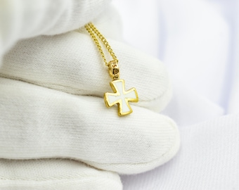 14K Solid Gold Cross Dual-Sided Pendant with Phosphorescent Glow - A Unique Day-to-Night Necklace with White and Black Design, Unisex Cross