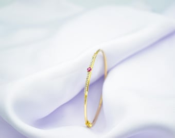 14K Gold Ruby Bangle Bracelet,Gold Ruby Bracelet,Birthstone Bracelet,Ruby Bracelet,Dainty Adjustable Bracelet,Gift for Mom & Her