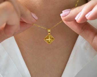 Coin Byzantine Pendant 9K Solid Gold Cross,Greek Orthodox Constantine Necklace,Medallion Necklace,Ancient Coin Pendant,Cristian Necklace
