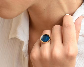 14K Solid Starlight Handmade Ring,Colour Statement Ring,Vibrant Gold Ring,Unisex Elegant Ring,Unique Gift,Fashion Jewelry,Gift for Him & Her