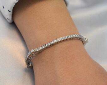 14K Solid Gold Tennis Bracelet,Gold Bangle Bracelet,Multi Stone Tennis Bangle for Women,Wedding Bracelet,Cubic Zircon Bracelet,CZ Bracelet