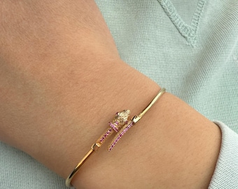 14K Serpent Bangle,Snake Gold Bangle Bracelet,Adjustable Animal Bangle,Chinese Calendar Jewel,Snake Handcrafted Bangle,Animal Collection