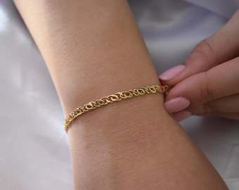 14K Gold Curb Chain Bracelet,Stackable Gold Bracelet,Retro Franco Chain Bracelet,Vintage Look Bracelet Chain,Anniversary Gift for Her