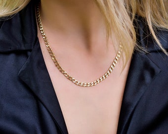 Gold Miami Curb Link Chain,Dainty Thick Gold Chain,Chunky Necklace,Gold Necklace Choker,Man-Women Chain Necklace,Unisex Exclusive Jewellery