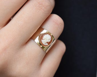 14K Gold Natural Cameo Handmade Ring,Handcrafted Cameo Ring,Vintage Exclusive Jewellery,Victoria Cameo Ring,Gift for Mom & Her