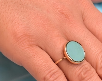 14K Solid Gold Ring Baby Blue Enamel,14K Modern Ring,Vibrant Gold Ring,Elegant Fashion Jewelry,Versatile Style,Modern Unique Gift for Her