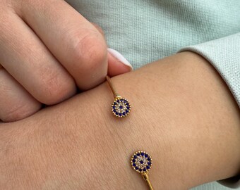 14K Gold Bangle Lapis Lazuli Evil Eye,Exclusive Minimal Bracelet,Lapis Lazuli Gold Evil Eye Bangle,Solitaire Bracelet,Perfect Gift for Her