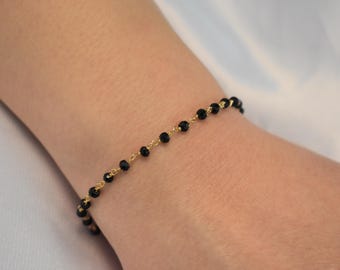 14K Gold Spinel Rosary Bracelet,14k Spinel Bracelet,Gemstone Natural Spinel Chain Gold Bracelet,Spinel Bracelet,Gold Thin Chain Bracelet