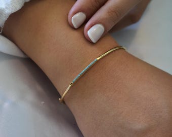 14K Gold Pave Bar Bracelet,Gold Everyday Bracelet Women,Handcrafted Ladies Dainty Line Bracelet,Elegant Stacking Bracelet Gift for Mom & Her