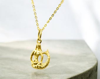14K Solid Gold Mermaid Pendant Necklace - Mermaid Jewelry, Ocean Charm Necklace,Great Alexander’s Sister,Sea Goddess Necklace,Gold Pendant