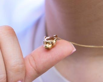 14K Gold Panther Necklace,Featuring a Bold Panther Pendant with Captivating Diamond Eyes,Panther Charm Pendant,Animal Panther,Gift for Her