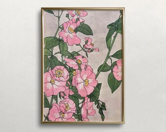 Floral Wall Art, Pink Flowers Wall Art, Vintage Wall Art, Poster print, Retro poster, Aesthetic poster, Modern art print, Digital poster