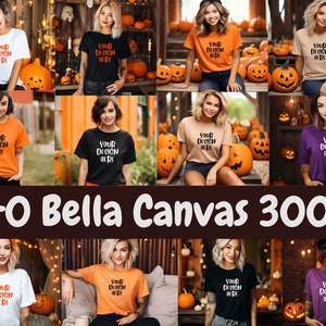 40 x Bella Canvas 3001 Mockup, Halloween Mockup, Schwarz, Orange, Weiß, Sand Mockup, Tshirt Mockups, Übergroßes Shirt Mockup, Fall Mock up