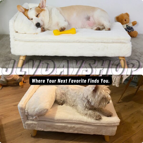 Nordic Pet Stool Bed Elevated Sofa with Waterproof Pad for Small Pets Dog Kitten Cozy Sturdy Wood Legs Minimalist