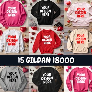 15 X Valentine Gildan 18000 Mockups Flat Lay Sweater Mock Up Valentines Day Sweatshirt Mock up Valentine FlatLay 18000 Crewneck JPG Download