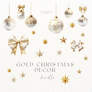 Weihnachts Bundle | Gold Weihnachtsverzierung | Gold Weihnachts Ornamente Clipart | Kommerzielle Nutzung | Weihnachten Clipart | Weiß und Gold Png