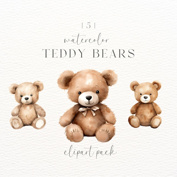 Cute Teddy Clipart | Digital Download | Watercolor Baby Shower Clipart | Card Making | Boho Teddy Bear Clipart | Teddy Bear Clipart Bundle