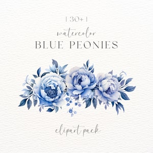 Imágenes Prediseñadas de peonías de acuarela / uso comercial / imágenes prediseñadas de flores / imágenes prediseñadas de peonía / imágenes prediseñadas de boda / imágenes prediseñadas florales azules / imágenes prediseñadas de peonía / Png