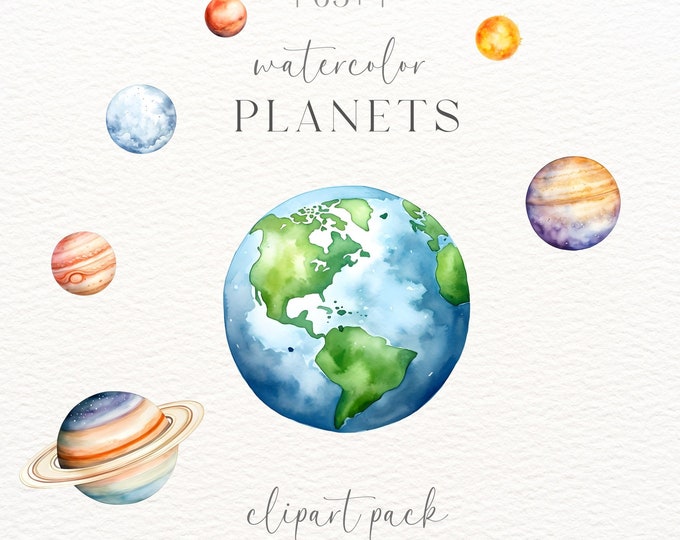 Watercolor Planets Clipart, Solar System Clip Art, Outer Space ...