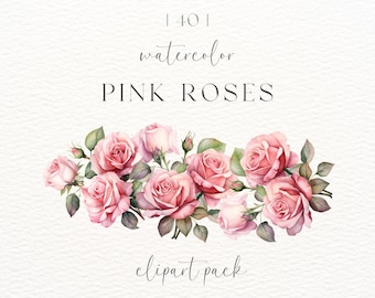 Watercolor Pink Roses Clipart: Blush Floral PNG (Digital Download)