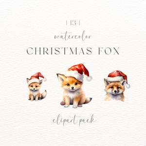 Clipart renard de Noël | Utilisation commerciale | png | Téléchargement numérique | Clipart Noël des bois | Clipart aquarelle | Clipart animal de la forêt