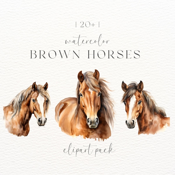 Horse Watercolor Clipart | Horse Png | Brown Horse | Card Making | Transparent Png | Cute Horse Clip Art | Wall Art | Horse Head Clipart