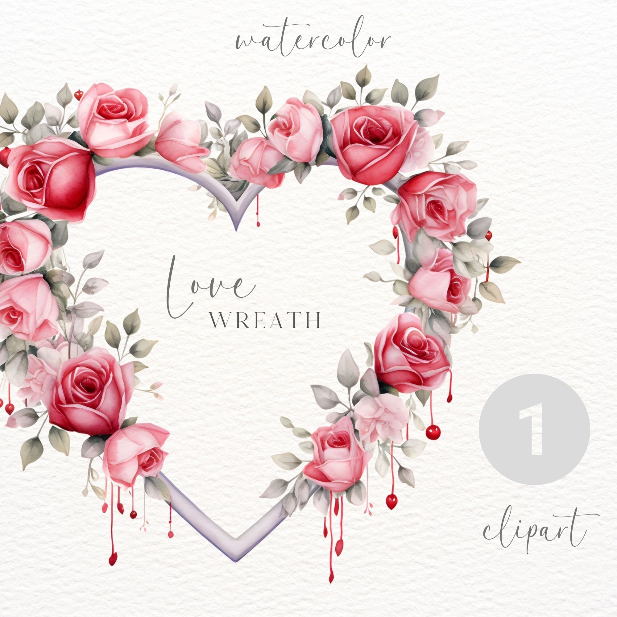 Watercolor Floral Heart Clipart: Love Wreath (digital Download) - Etsy