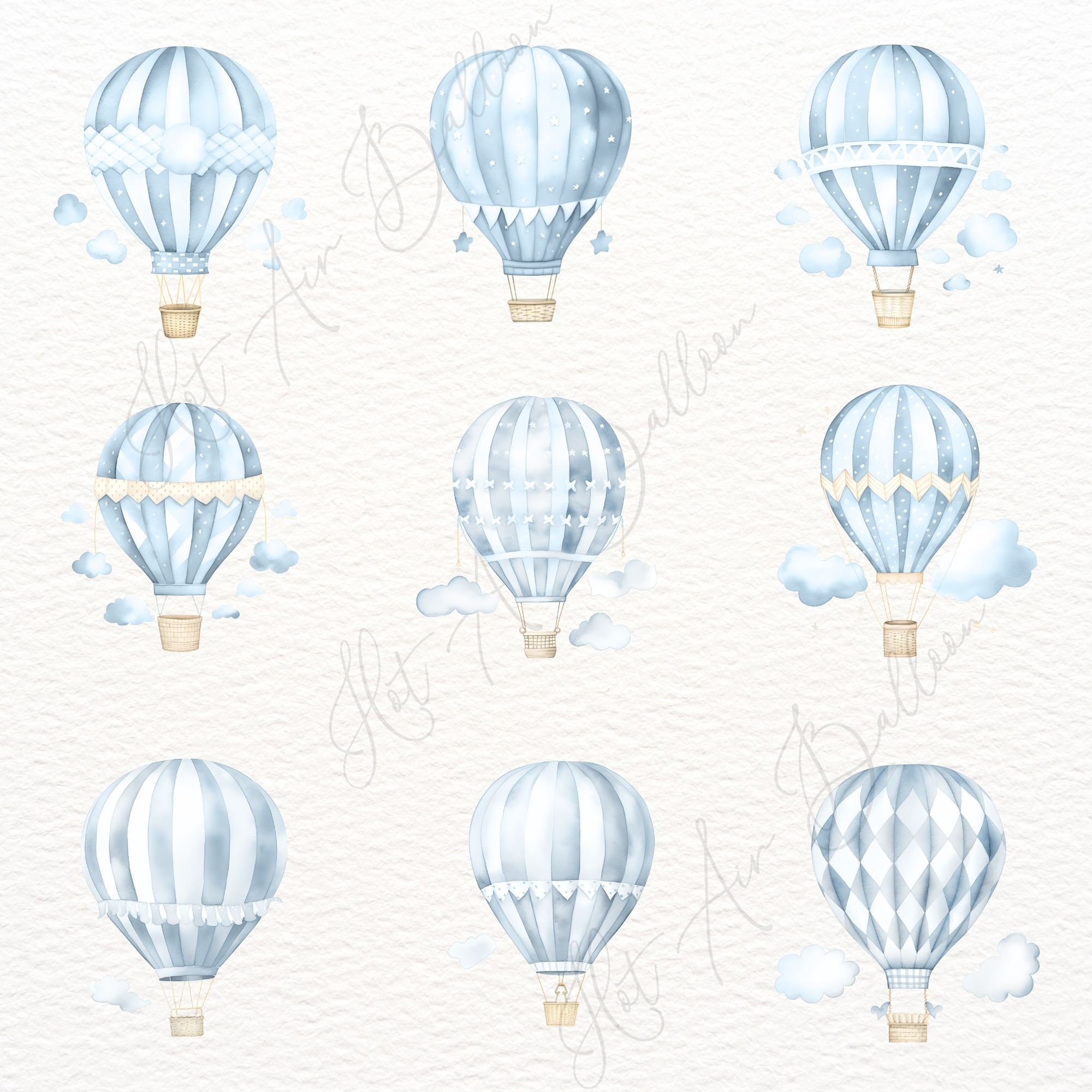 Blue Hot Air Balloon | Hot Air Balloon Clipart | Digital Download ...