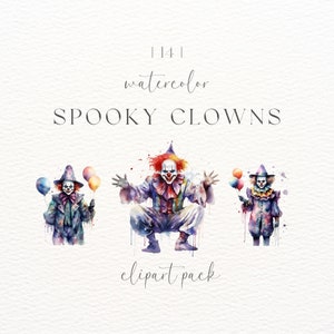 Clipart de acuarela de payaso espeluznante: paquete PNG de terror (uso comercial)