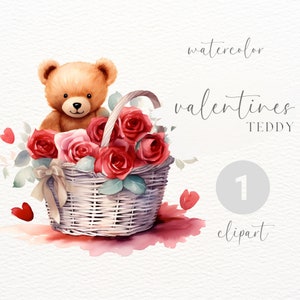 Valentines Day Teddy | Watercolour Bear Clipart | Digital Download | Commercial Use | Valentines Love Bear | Valentines Teddy Bear Clipart |