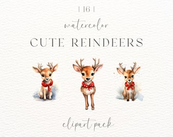 Reindeer Clipart | Christmas Png | Watercolor Reindeer | Winter Clipart | Png | Free Commercial Use | Reindeer Png | Cute Holiday Clipart