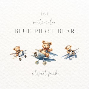 Orso Pilota / Clipart Orsacchiotto / Pianificatori digitali / Baby Shower per un ragazzo / Png trasparenti / Clipart per l'asilo nido / Clipart per uso commerciale