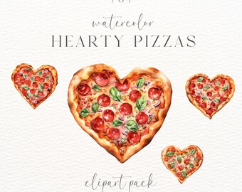 Watercolor Heart Pizza Clipart: Valentine's Day PNG (Digital Download)