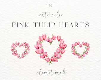Pink Tulip Heart Watercolor Clipart: Spring Floral PNG (Digital Download)