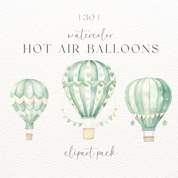 Green Hot Air Balloon | Hot Air Balloon Clipart | Digital Download | Baby Shower Gift | Nursery Decor | Up And Away | Baby Room Decor | Png