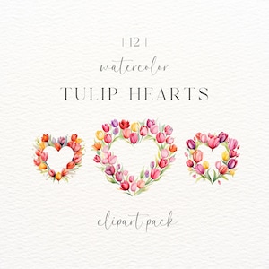 Aquarell Tulpenherzen | Kommerzielle Nutzung | Digitaler Download | Aquarell Tulpen Clipart | Clipart-Bundle | Blumen Clipart | Frühlingshaftes geblümt