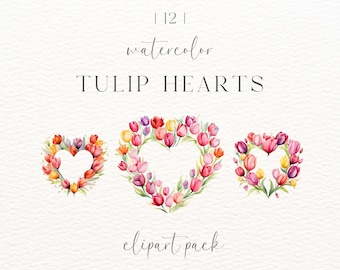 Watercolor Tulip Hearts Clipart: Spring Floral Bundle (Digital Download)