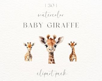 Watercolor Giraffe Clipart: Safari Nursery Decor (PNG, Commercial Use)
