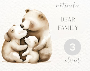Watercolor Bear Family Clipart: Forest Animal PNG (Digital Download)