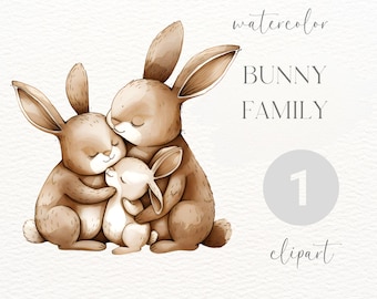 Watercolor Bunny Family Clipart: Animal PNG (Digital Download)