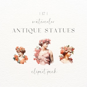 Watercolor Statues ClipArt | Greek Mythology | Digital Download | Watercolor Splatter Clipart | Antique Statues | Vintage Culture Images |