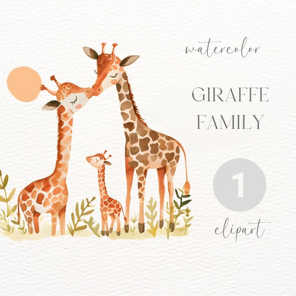 Giraffe Family Watercolour Clipart | Digital Download | Commercial Use | Giraffe Png | Safari Clipart | Watercolour Giraffe Clipart | Safari