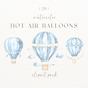 Blauwe heteluchtballon | Hete luchtballon clipart | Digitale download | Blauwe babyshower| Kinderkamerdecoratie | Op en weg | Babykamerdecoratie | PNG