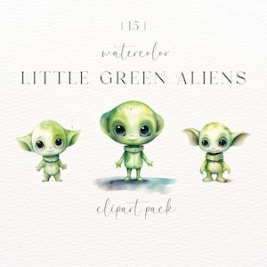 Alien Clipart | Ufo Clipart | Printable Digital Clipart Set | Watercolour Alien | Alien Png | Commercial Use | Space Clipart | Alien Ufo Png