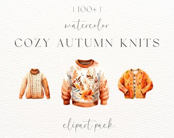 Watercolor Autumn Sweater Clipart Bundle: Commercial Use (Digital Download)
