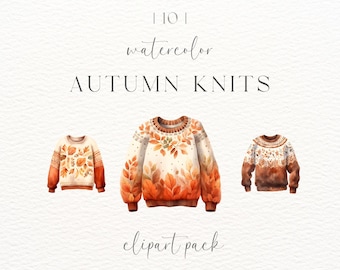 Watercolor Autumn Sweater Clipart Bundle (PNG)