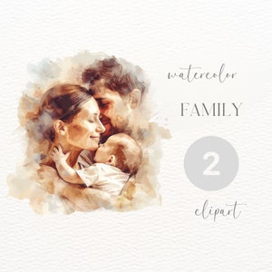 Pequeña familia acuarela clipart / descarga digital / uso comercial / mamá papá y bebé png / acuarela familia png / nuevos padres clipart