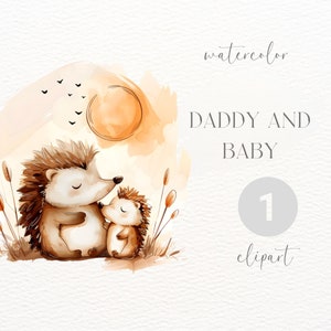 Papai e bebê ouriço | Clipart aquarela | Download digital | Uso Comercial | Ouriço Png | Clipart caprichoso | Aquarela Png |