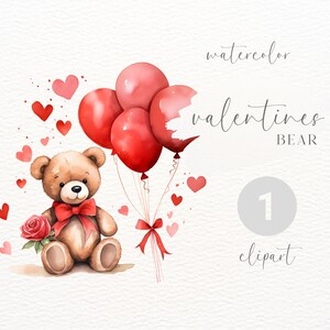 Valentines Day Bear | Watercolour Bear Clipart | Digital Download | Commercial Use | Valentines Love Bear | Valentines Day Bear Clipart |
